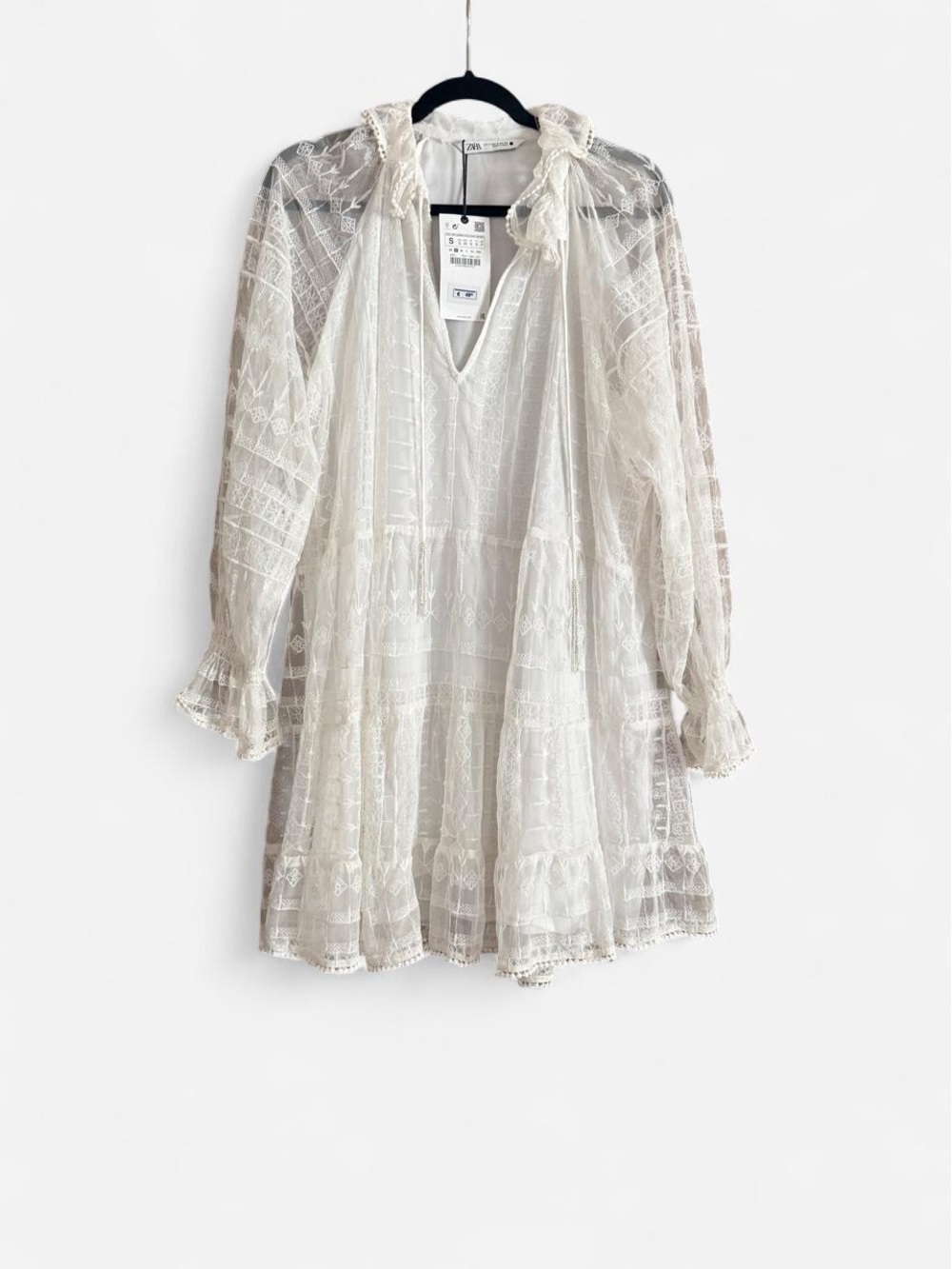 Zara Ivory Lace Sheer V-Neck Swim Cover-Up